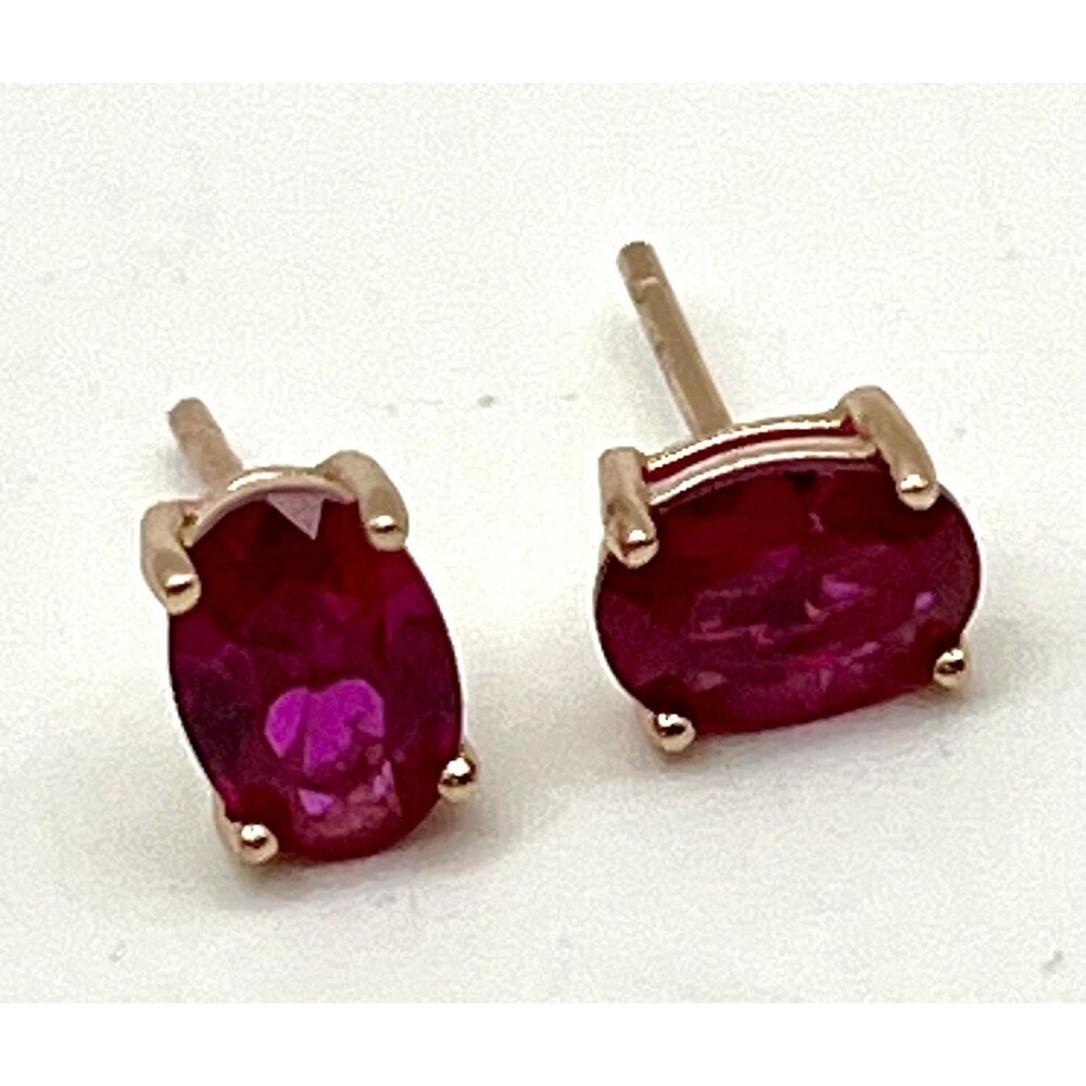 Oval Cut Simulated Gemstone Red Sterling Silver 925 Rose Tint Earrings